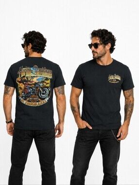 Harley-Davidson Black Short-Sleeve Tee Colorful Motorcycle Pirate Graphic Sz M
